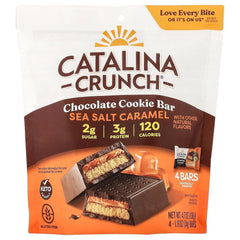 Catalina Crunch Chocolate Cookie Bars - Keto Friendly Snacks with 2g Sugar and 3g Protein - Gluten Free Low Carb Candy Bars, Kosher - Sea Salt Caramel, 4 Count (Pack of 1)