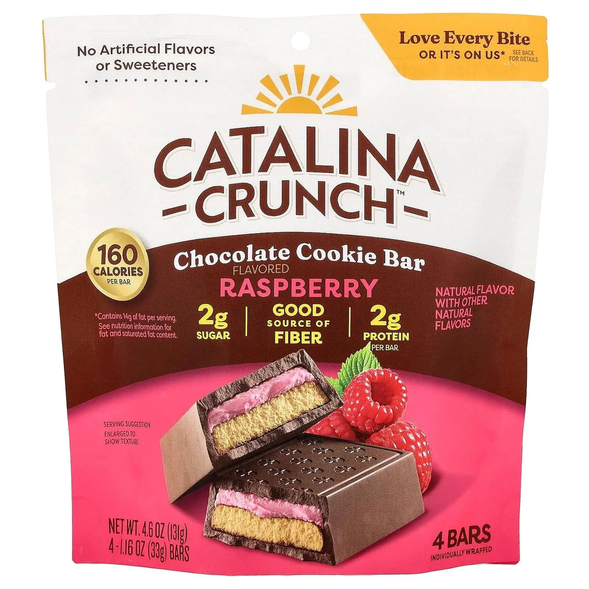 Catalina Crunch Chocolate Cookie Bars - Keto Friendly Snacks with 2g Sugar and 3g Protein - Gluten Free Low Carb Candy Bars, Kosher - Raspberry, 4 Count (Pack of 1)