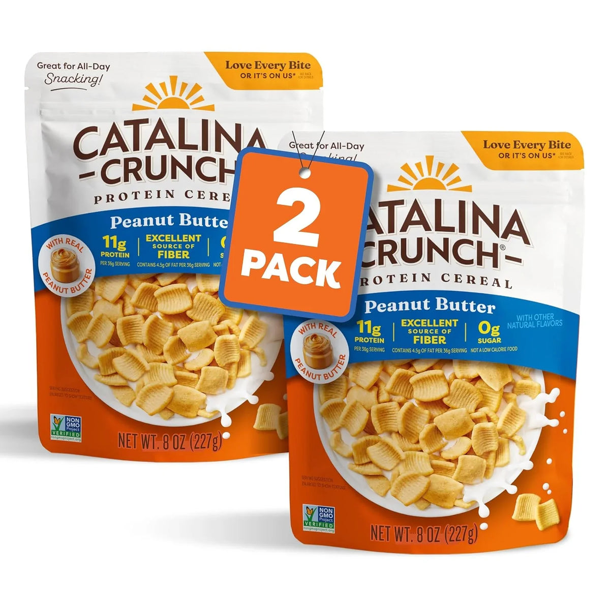 Catalina Crunch Protein Cereal - Sugar Free Breakfast Cereal with 11g of Protein - Excellent Source of Fiber - Gluten Free - Peanut Butter - 8 oz. Bag (Pack of 2)