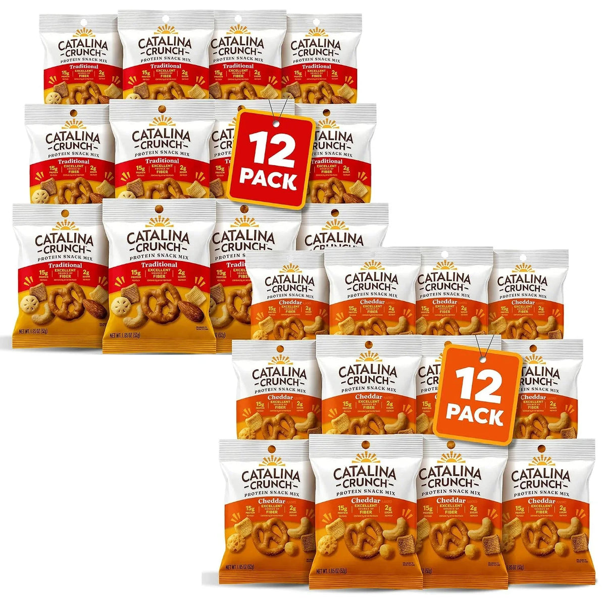 Catalina Crunch Protein Grab & Go Snack Mix with Cheese Crisps | Up to 16g Protein, 2g Sugar per Pouch | Good Source of Fiber, Keto, Gluten Free | Cheddar & Traditional, 1.85 oz (Pack of 24)