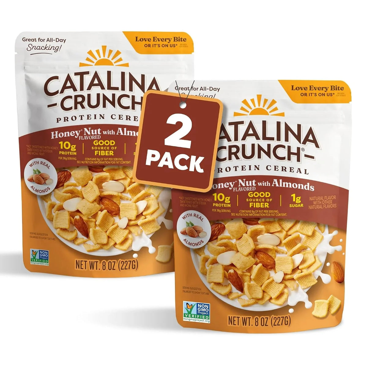 Catalina Crunch Protein Cereal - Breakfast Cereal with 10g of Protein, No Added Sugar - Gluten Free - Honey Nut with Almonds - 8 oz. Bag (Pack of 2) (Packaging May Vary)