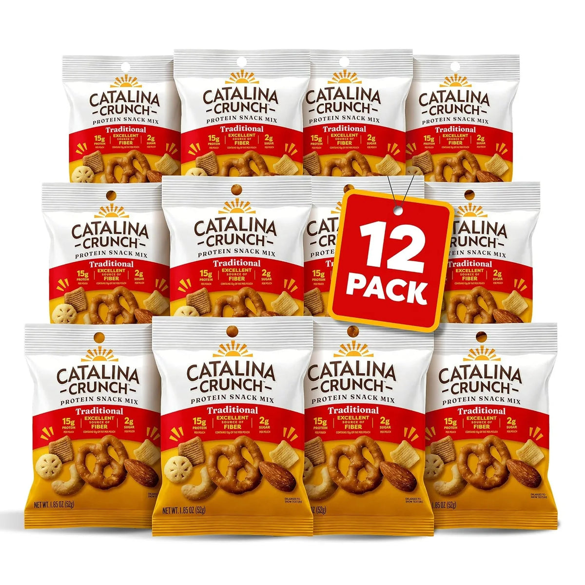 Catalina Crunch Protein Grab & Go Snack Mix | 15g Protein, 2g Sugar per Pouch | Good Source of Fiber, Gluten Free | Traditional, 1.85 oz (Pack of 12) - Packaging May Vary