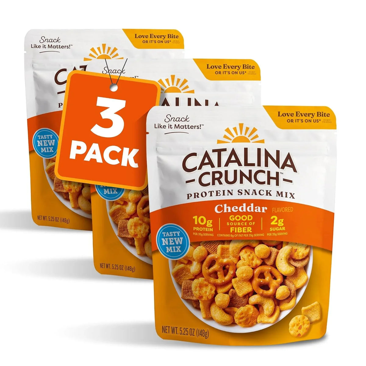 Catalina Crunch Protein Snack Mix with Cheese Crisps | 10g Protein, 2g Sugar per Serving | Good Source of Fiber, Gluten Free | Cheddar, 5.25 Ounce Bag (Pack of 3) - Packaging May Vary