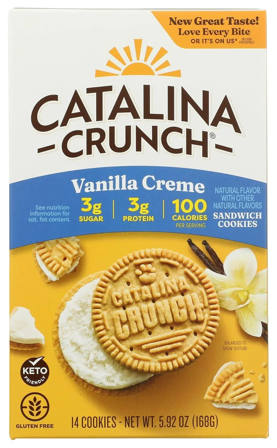 Catalina Crunch Vanilla Creme Sandwich Cookies, 5.9oz (14 cookies) | Low Carb, Low-Sugar, Keto Snacks