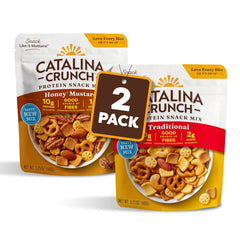 Catalina Crunch Protein Snack Mix - 10g Protein, Up to 2g Sugar per Serving - Good Source of Fiber, Gluten Free - Traditional & Honey Mustard, 5.25 Ounce Bags (Pack of 2) - Packaging May Vary